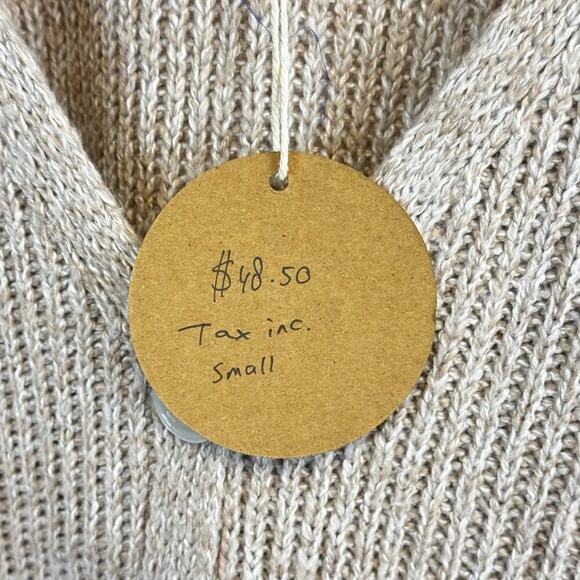 New Bibi Oatmeal V-Neck Button UP Cardigan Sweater Pointelle Sleeves Women's S - Picture 7 of 11